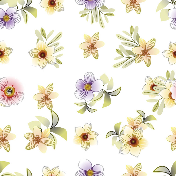 vector seamless pattern with colorful flowers. design for textile and scrapbook - Вектор, зображення