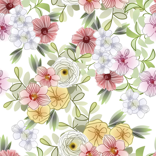 vector seamless pattern with colorful flowers. design for textile and scrapbook - Vektor, obrázek