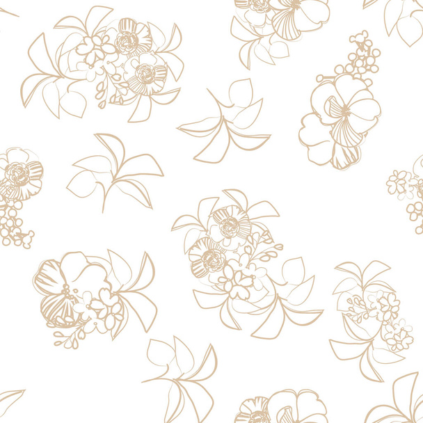 vector seamless pattern with brown linear flowers. design for textile and scrapbook - ベクター画像