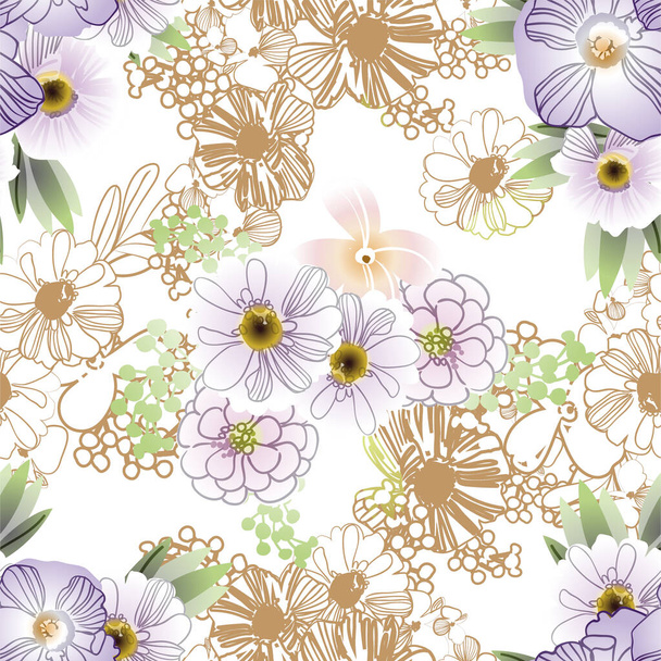 vector seamless pattern with colorful flowers. design for textile and scrapbook - Vektör, Görsel