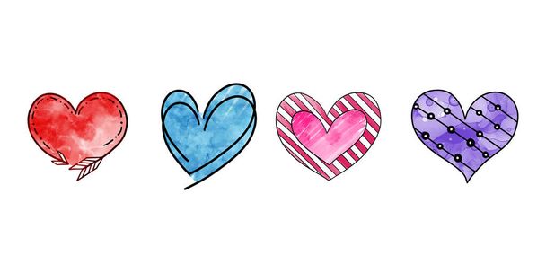 set of hand drawn hearts, valentine's day, vector - Vector, Image