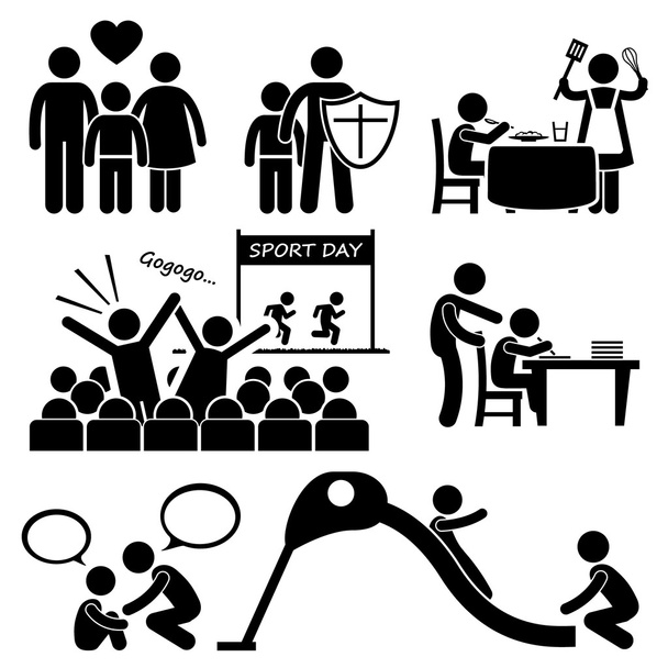 Children Needs Parent Love Supports Stick Figure Pictogram Icon Cliparts - Vector, Image