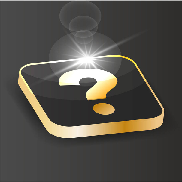 Golden Isometric Question icon. Ask Question symbol button on a black background. 3d Vector - Vetor, Imagem