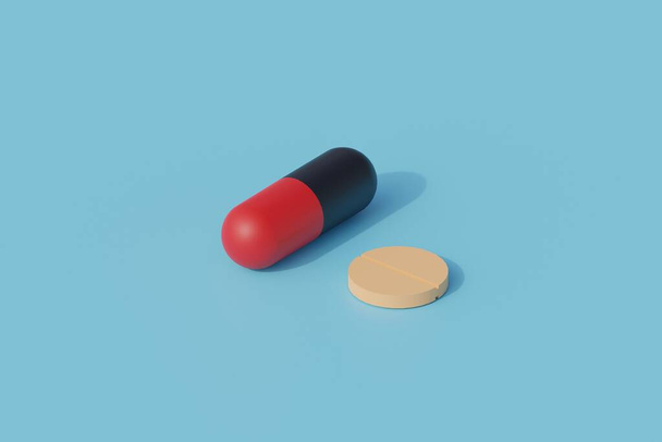pills and capsule single isolated object. 3d render illustration with isometric view - Фото, зображення