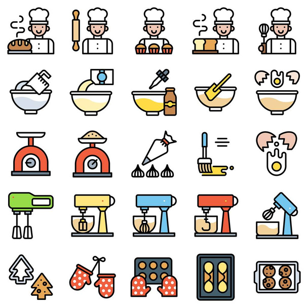 Набор иконок для выпечки и выпечки, заполненный стиль - Вектор,изображение