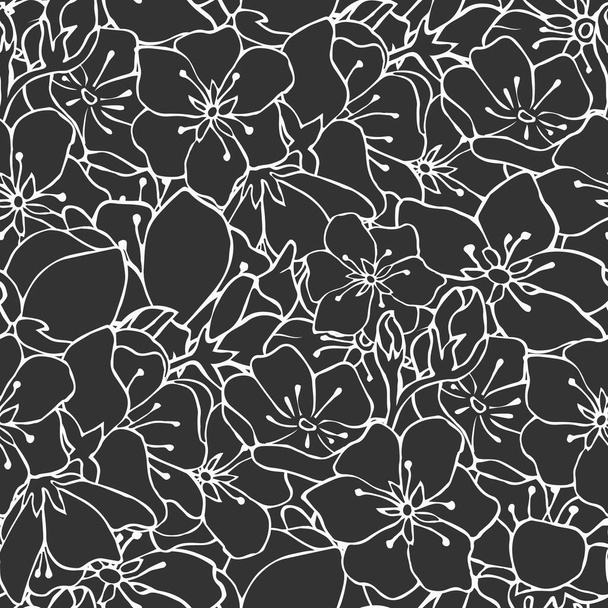 Seamless background with colors. Vector illustration. Stock vector. Floral print. Dark grey background. Black background. White outline - Vektor, kép