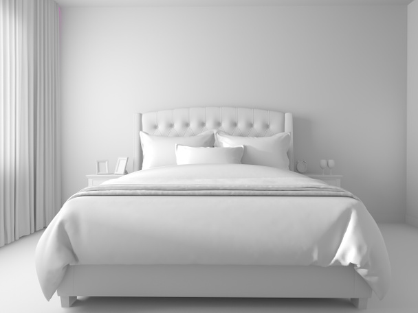 明るい色のモダンなインテリアのベッドルーム。3Dレンダリング - 写真・画像