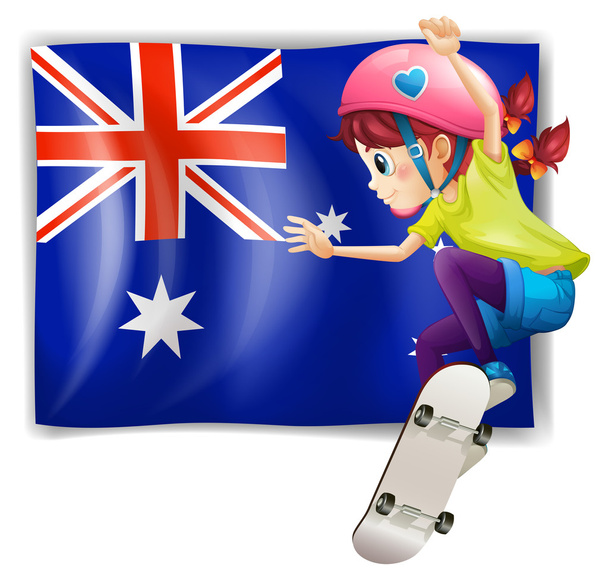 A girl skateboarding in front of the Australian flag - Vector, Image