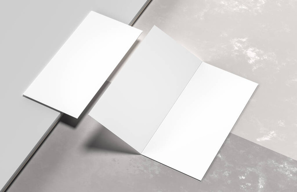 Bi-fold Broschüre mock up isoliert auf weißem Hintergrund. 3D-Illustration. - Foto, Bild