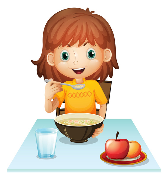 彼女の朝食を食べる少女 - ベクター画像