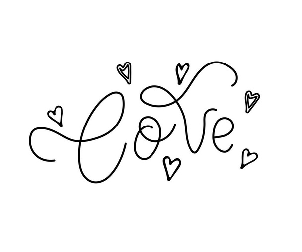 Letras de amor con corazones sobre fondo blanco, ilustración vectorial - Vector, imagen