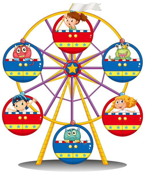 A carnival ride with monsters and kids - Vector, Image