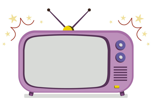 Vereinzelter Retro-TV-Hintergrund. Pastellfarbener Fernseher mit funkelnden Sternen auf weißem Hintergrund. Vektorillustration - Vektor, Bild