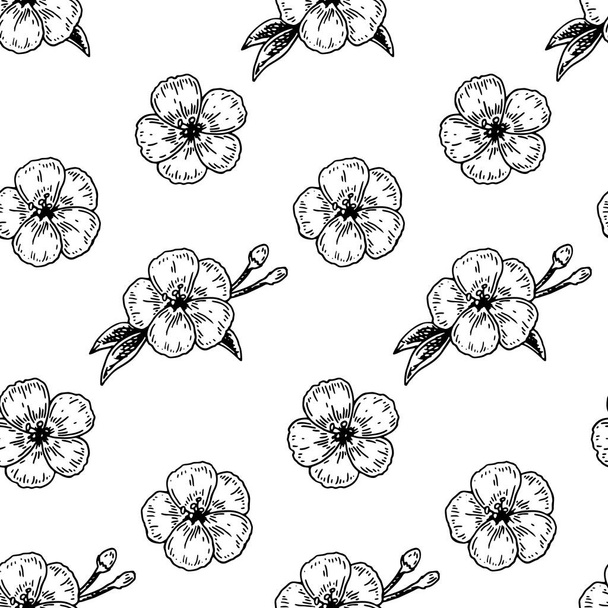 Lente bloemen naadloos patroon met de hand getrokken design elementen. Vector illustratie in schetsblok. - Vector, afbeelding