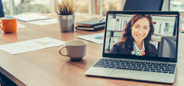 Video call business people meeting on virtual workplace or remote office - Photo, Image