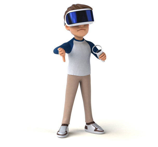 Fun 3D illustration of a cartoon kid  character with a VR helmet - Фото, зображення
