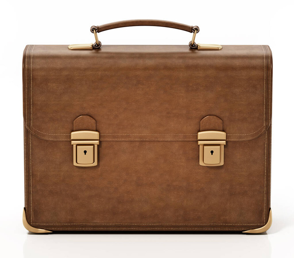 Leather retro briefcase isolated on white background. 3D illustration. - Fotografie, Obrázek