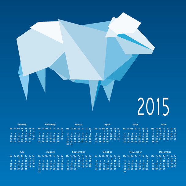 Calendario 2015 con una oveja de mosaico sobre un fondo azul
 - Vector, Imagen