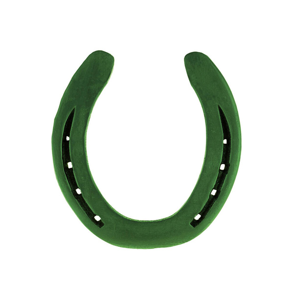 caballo de herradura símbolo verde de buena suerte sobre fondo blanco aislado - Foto, Imagen
