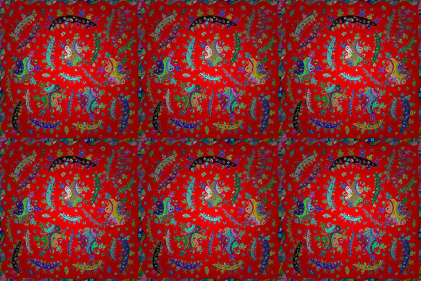 Nahtloses Muster mit interessanten Kritzeleien auf farbigem Hintergrund. Pano. Raster-Illustration. - Foto, Bild