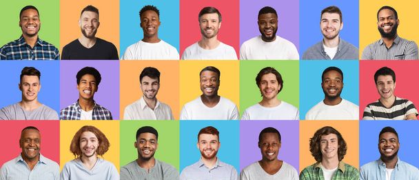 collage compuesto de optimistas diversos hombres multiculturales - Foto, Imagen
