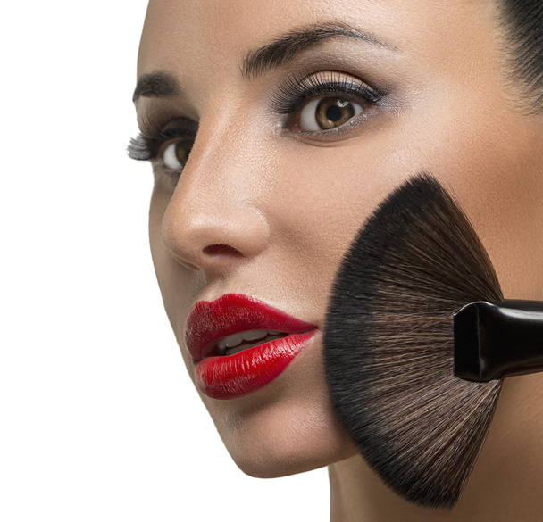 Makeup. Make-up closeup. Cosmetic Powder Brush. - Fotó, kép