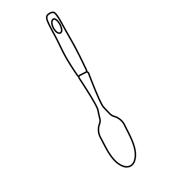 Keittiön lusikka doodle. Kotitalouslaitteiden käsin piirustus. Muovi Keittiö Tarvikkeet Ladle. Keittiön sisustus. Eristetty esine valkoisella taustalla. Vektoriesimerkki - Vektori, kuva