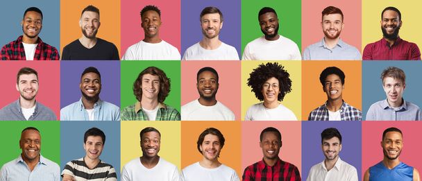 Kompozitní kreativní koláž šťastných různorodých multikulturních mužů - Fotografie, Obrázek