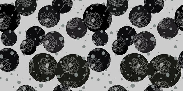 Abstract pattern with black circles. Black caps on a gray background. Modern fashionable pattern for fabric and textile. Vector illustration. - Vector, Image