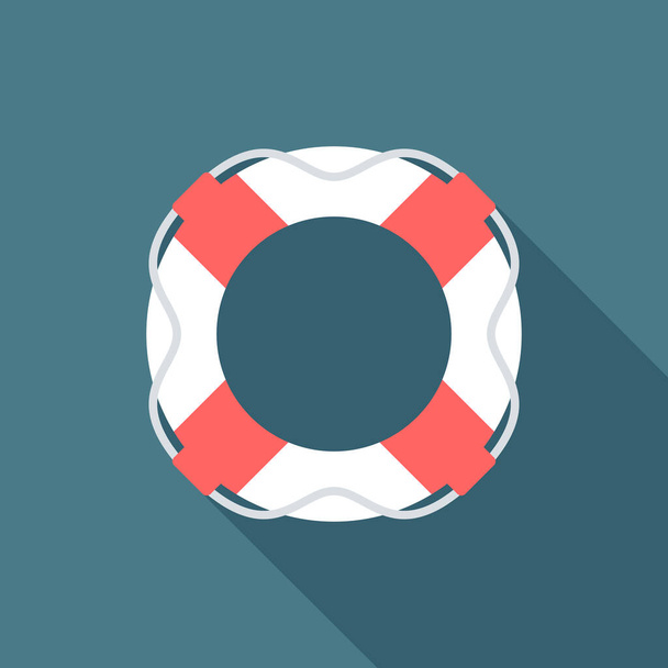 Uzun gölgeli Lifebuoy ikonu. Düz tasarım tarzı. Lifebuoy silueti. Basit bir ikon. Modern renkli düz simge. Web sitesi sayfası ve mobil uygulama tasarım ögesi. - Vektör, Görsel