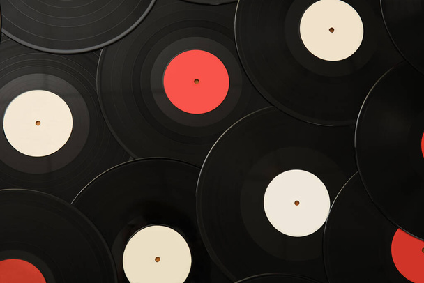 Vintage vinyl records as background, top view - Фото, изображение