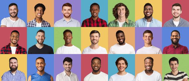 Collage set van lachende diverse multiculturele mannen - Foto, afbeelding