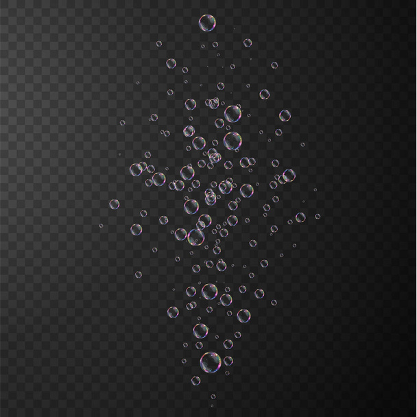 Reális szappanbuborékok gyűjteménye. A buborékok átlátszó háttérrel vannak ellátva. Vektoros repülő szappanbuborékok - Vektor, kép