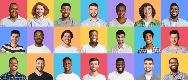 Σύνθετο σύνολο χαμογελαστών πολυπολιτισμικών ενηλίκων ανδρών - Φωτογραφία, εικόνα