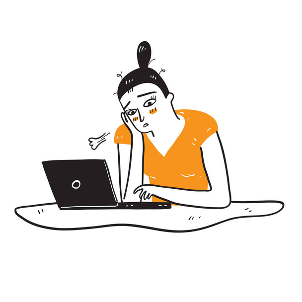 Εικονογράφηση ενός επιχειρηματία που εργάζονται εξ αποστάσεως Συναισθηματική λύπη ή θλίψη, χέρι που διανυσματική εικονογράφηση doodle στυλ - Διάνυσμα, εικόνα