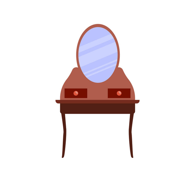 Single antique dressing table in a flat cartoon style. Vector  of vintage furniture for bedroom and living room.  The vector illustration is isolated on a white background.  - Vector, Image