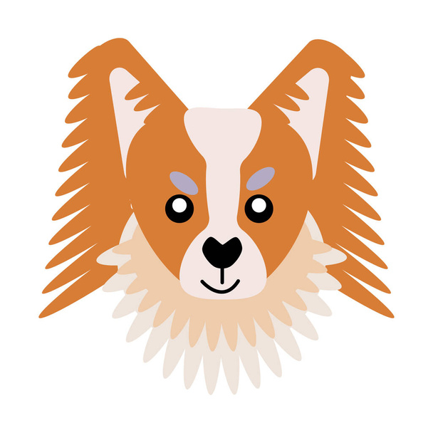 Vector icon portrait of a small dog drawn in the style of flat. Cute Cavalier Papillon dog logo. Vector illustration in cartoon style. Toy dog - Vector, Image