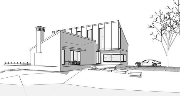 boceto de una casa moderna 3d renderizado - Foto, imagen