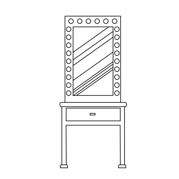 Jednoduchý starožitný toaletní stolek v lineárním stylu. Vektorový obrys historického nábytku pro ložnici a obývací pokoj. Vektorová ilustrace je izolována na bílém pozadí. - Vektor, obrázek