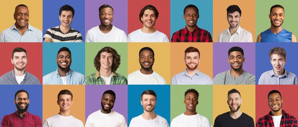 Sammlung verschiedener multikultureller Männer, die Emotionen ausdrücken - Foto, Bild
