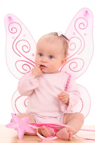 6 months little baby girl with pink wings - Photo, Image