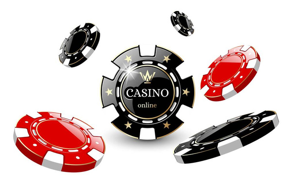Red and black casino chips on white background in vector EPS10 - Vector, afbeelding