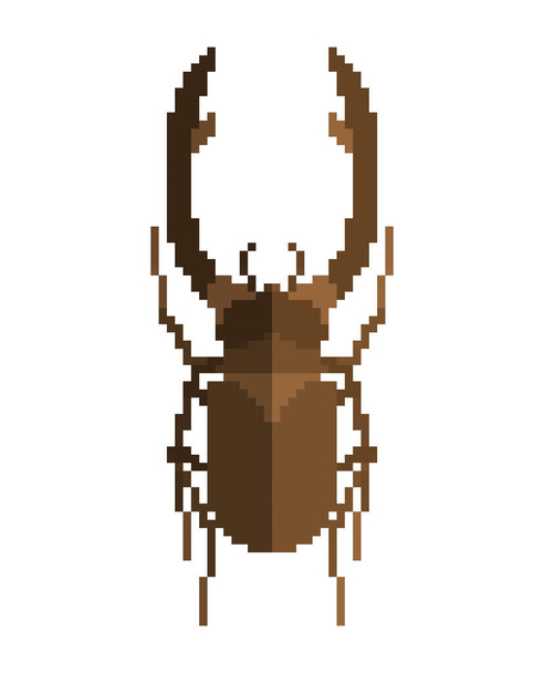 Stag beetle pixel art. Beetle 8 bit - Vector, Image