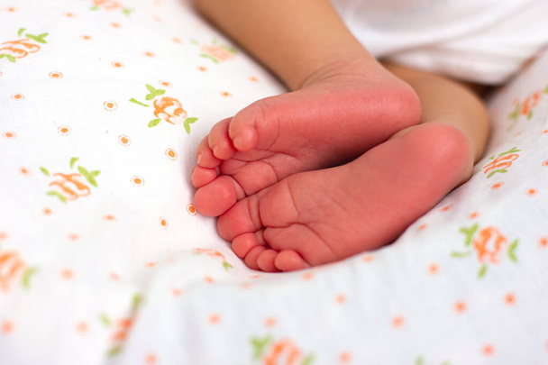 Yeni doğmuş bebek ayağı. Bir bebeğin pembe ayak parmakları - Fotoğraf, Görsel