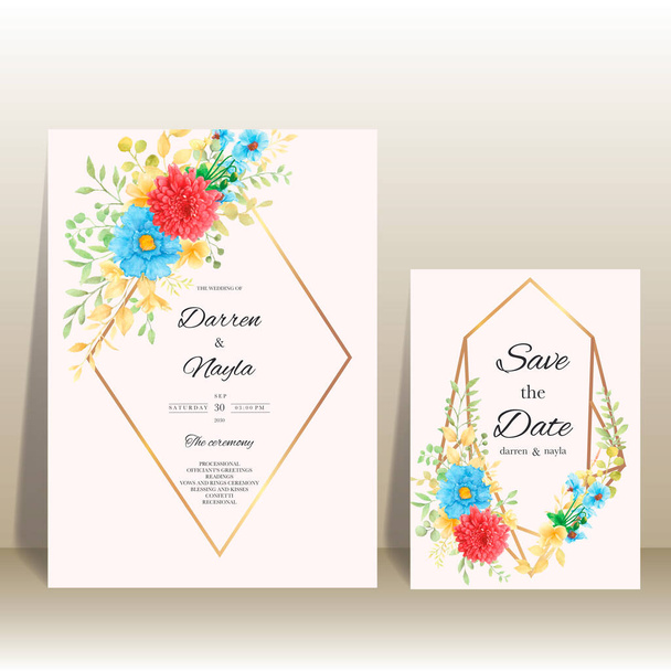 Beautiful floral watercolor wedding invitation card template - Vector, Image