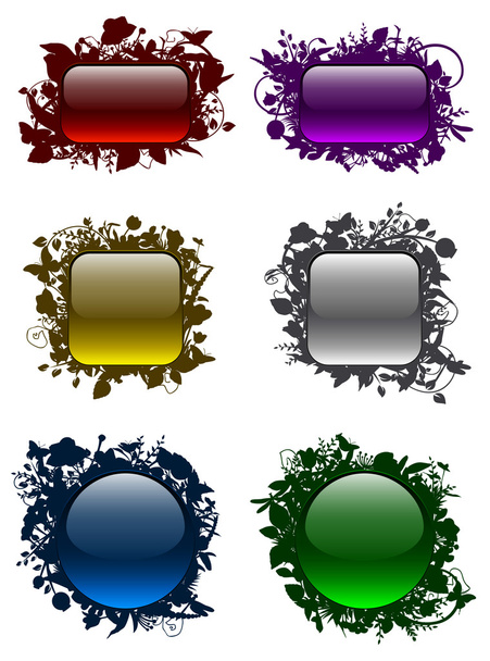 Glassy buttons in floral frames (set 1) - Vector, Image