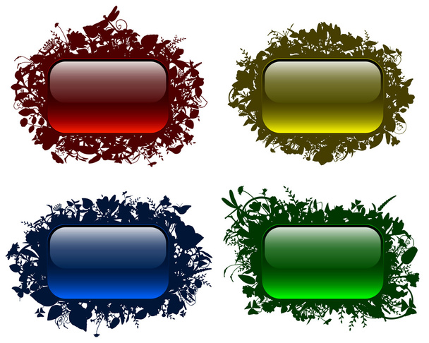 Glassy buttons in floral frames. Vector - Vector, Image