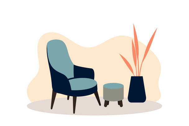 Stylish apartment interiors in Scandinavian style with modern decor. Cozy furnished living room. Cartoon flat vector illustration. Bright, stylish and comfortable furniture with indoor plants.  - Vector, Image