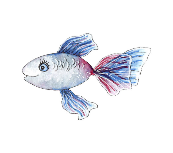 Watercolor cute fish illustration, isolated on white background. - Fotó, kép