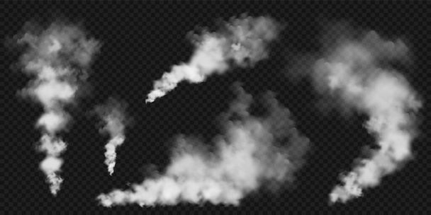 Nuvens de fumo realistas. Fluxo de fumaça de objetos queimados. Efeito nevoeiro transparente. Vapor branco, neblina. Elemento de projeto vetorial. - Vetor, Imagem